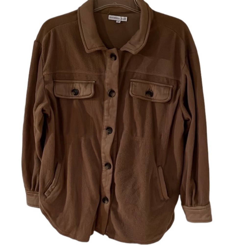 Sincerely Jules size large brown soft & cozy tan button up jacket. pockets